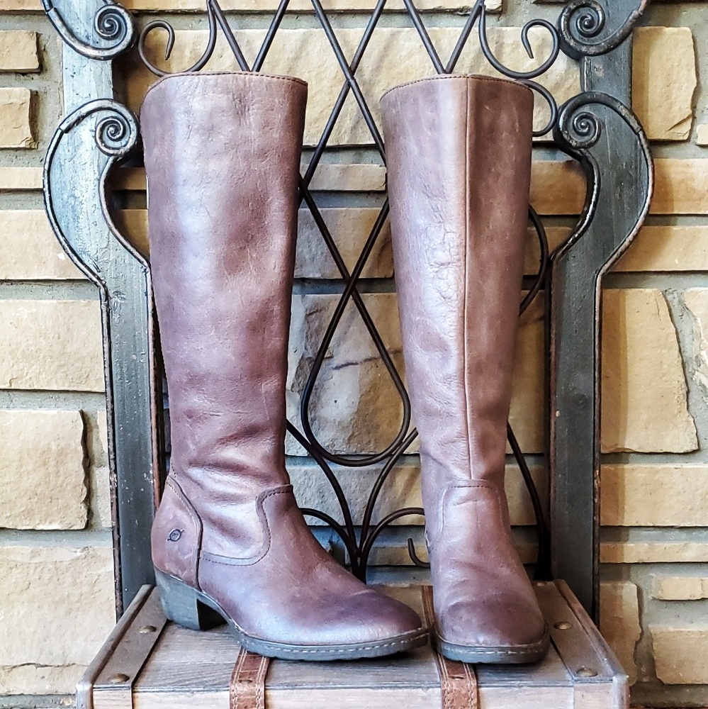 Born Brown Tall Leather Combat/Moto Boots